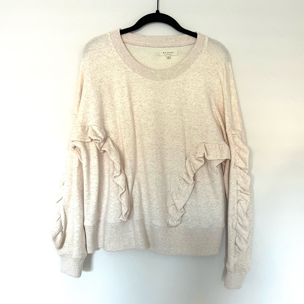 Mile(s) by Madewell Ruffled Heathered Cream Sweatshirt Size S